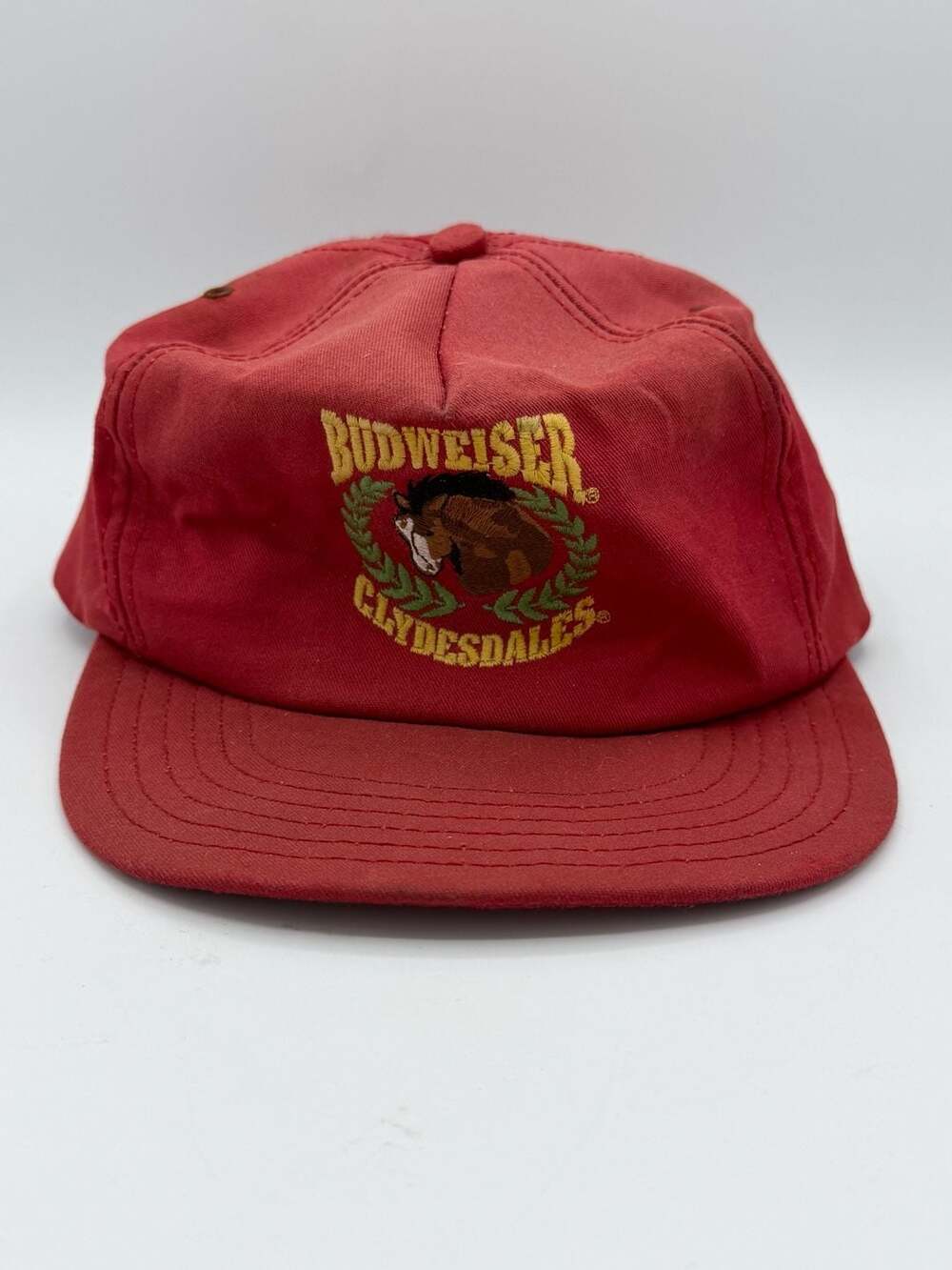 Vintage Budweiser Clydesdales Snapback Hat Made USA Anheuser Busch Beer Cap Red